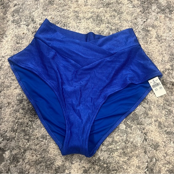NWT Aerie Shine Rib Crossover High Waisted Bikini Bottom full coverage sz medium - Picture 3 of 9